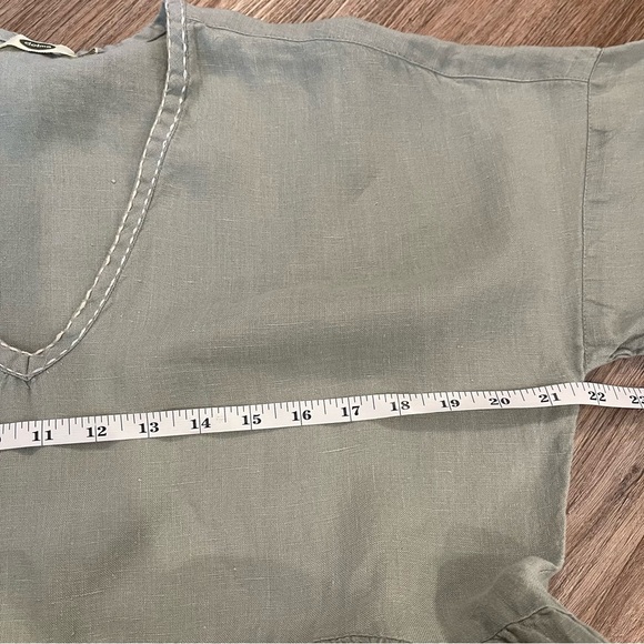 Dolma Midi Dress Women’s Small Med Green 100% Linen Tiered Boho Lagenlook FLAW - Picture 7 of 10